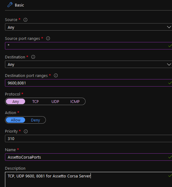 allow ports in azure